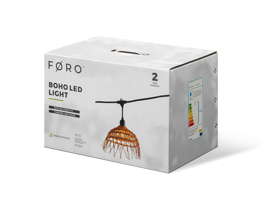 Føro Boho LED string - 10 m - 10 light bulbs warm white - 10 braided lamp shades