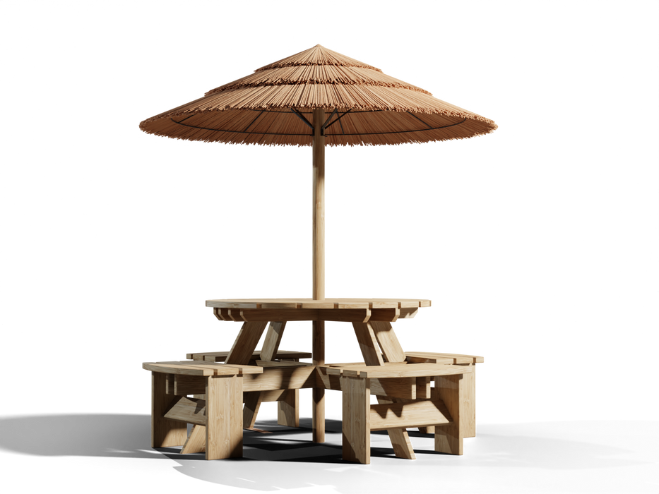Mesa de picnic con sombrilla palapa de caña natural - Ø 2,2 m