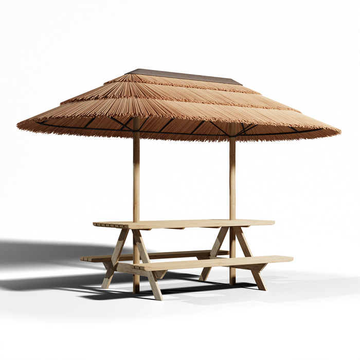 Mesa de picnic con techo de caña natural - 2,2 x 3,5 m